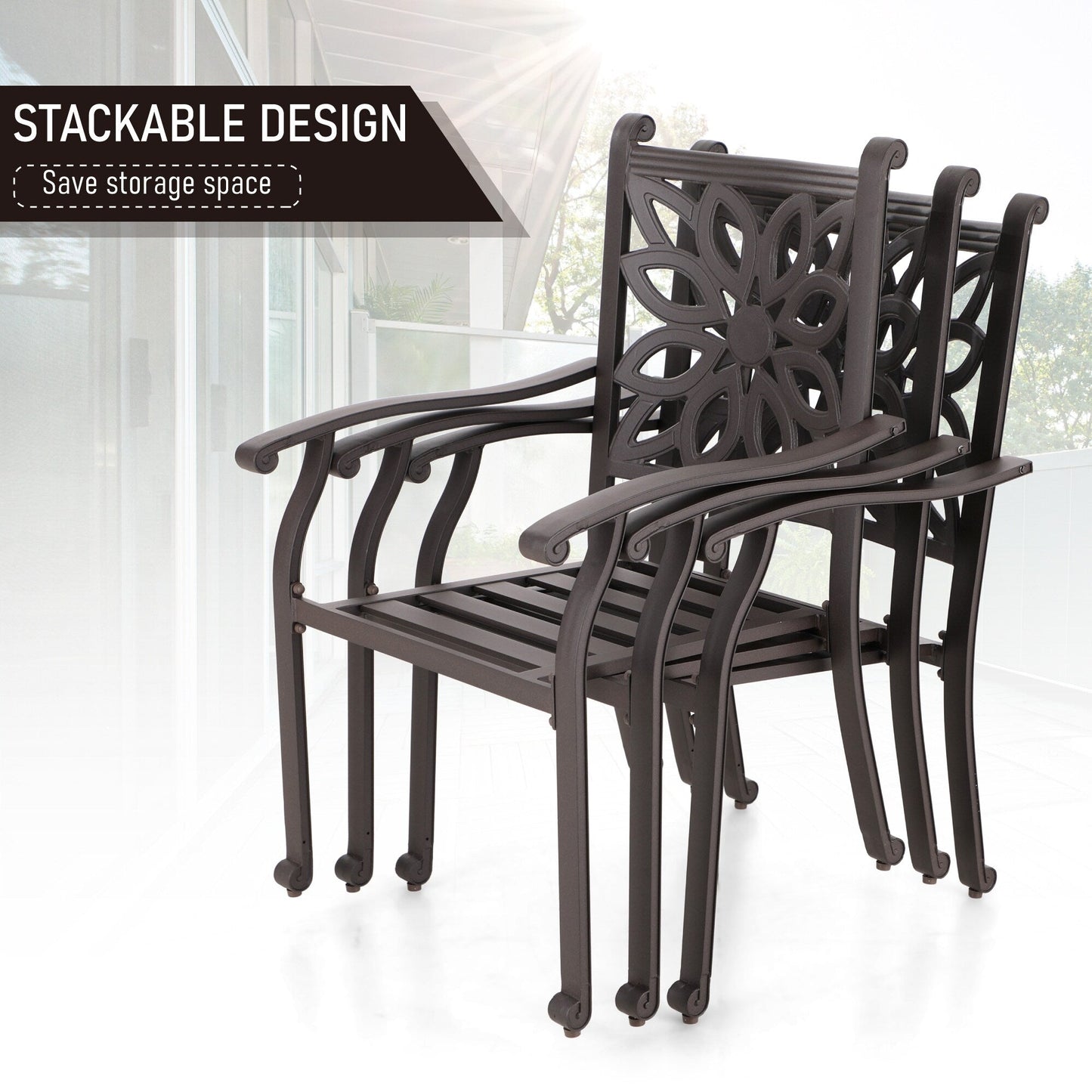 Ensemble de salle à manger de patio en aluminium moulé 7 pièces MAISON ARTS avec table rectangulaire extensible et 6 chaises en aluminium moulé