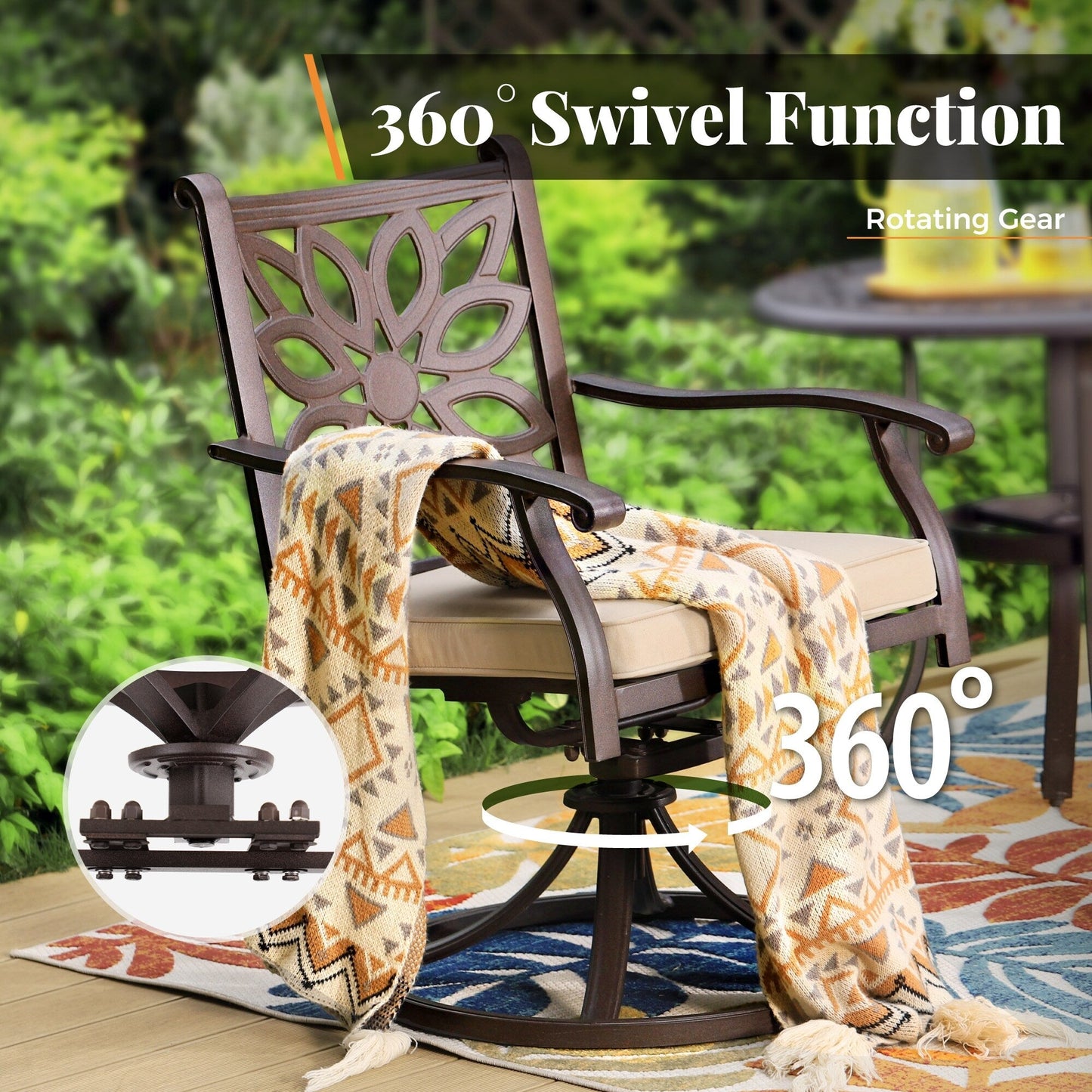 Ensemble de salle à manger de patio en aluminium moulé 7 pièces MAISON ARTS avec table rectangulaire extensible et 6 chaises en aluminium moulé