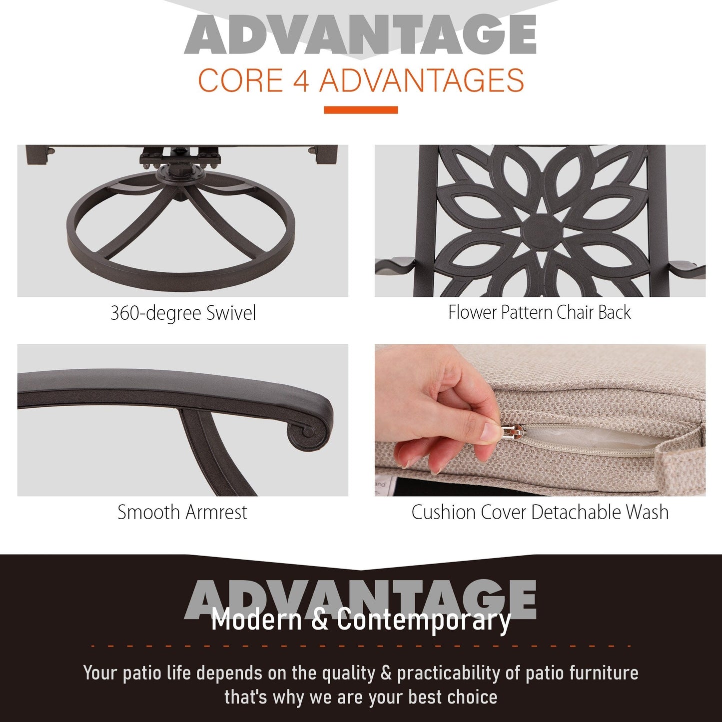 Ensemble de salle à manger de patio en aluminium moulé 7 pièces MAISON ARTS avec table rectangulaire extensible et 6 chaises en aluminium moulé