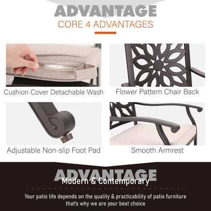 Ensemble de salle à manger de patio en aluminium moulé 7 pièces MAISON ARTS avec table rectangulaire extensible et 6 chaises en aluminium moulé