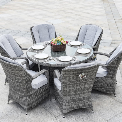 Ensemble de salle à manger rond en rotin et osier pour patio, 7 pièces, avec coussins, par Moda Furnishings