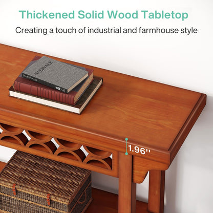 Table console longue en bois massif de style ferme de 70,8 pouces