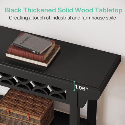 Table console longue en bois massif de style ferme de 70,8 pouces