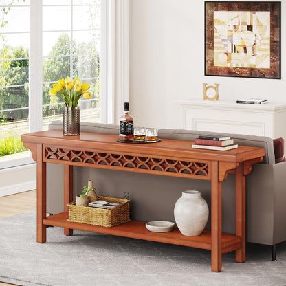 Table console longue en bois massif de style ferme de 70,8 pouces