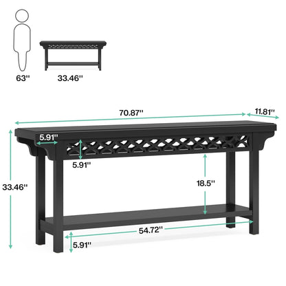 Table console longue en bois massif de style ferme de 70,8 pouces