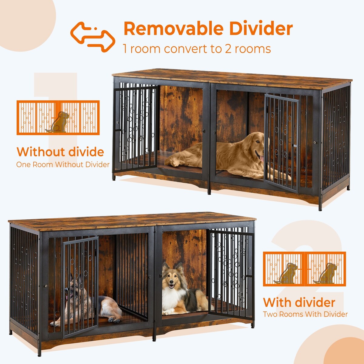 Meuble pour cage à chien de 70,86 pouces, meuble TV pour grandes races avec coussin et chambres doubles (sans coussin)