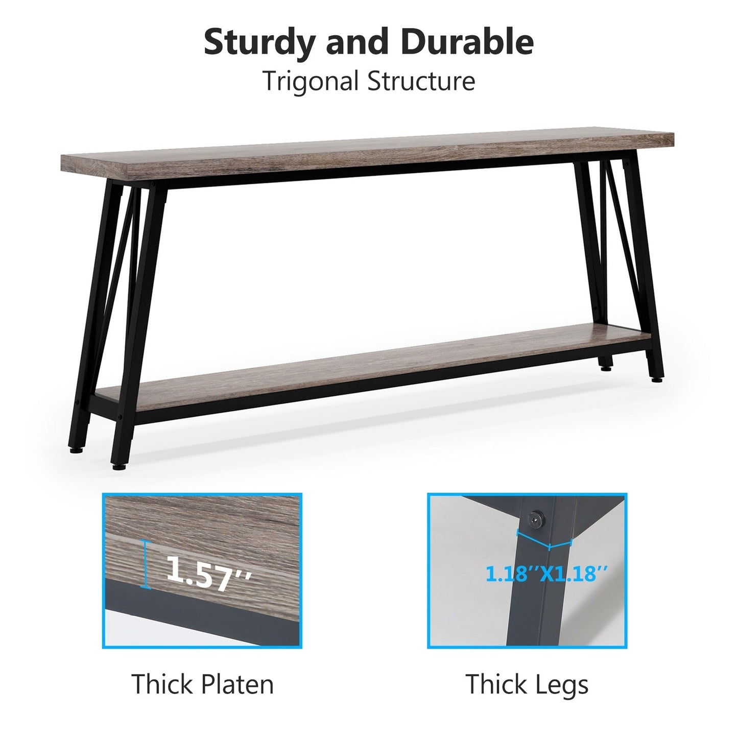 Table console d'entrée industrielle extra-longue de 70,9 pouces