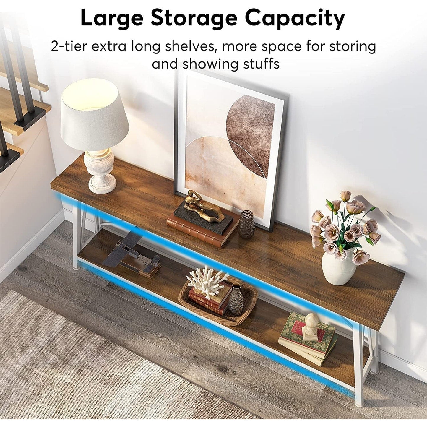 Table console d'entrée industrielle extra-longue de 70,9 pouces