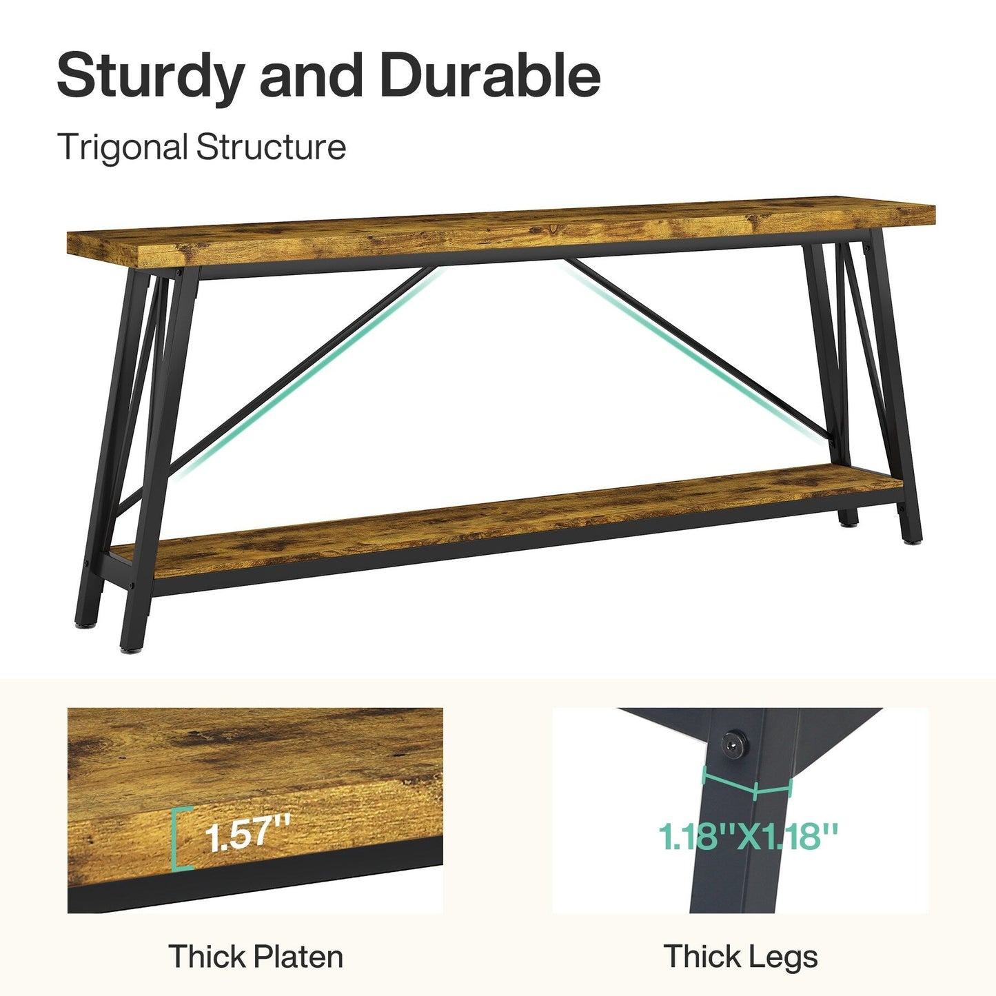 Table console d'entrée industrielle extra-longue de 70,9 pouces