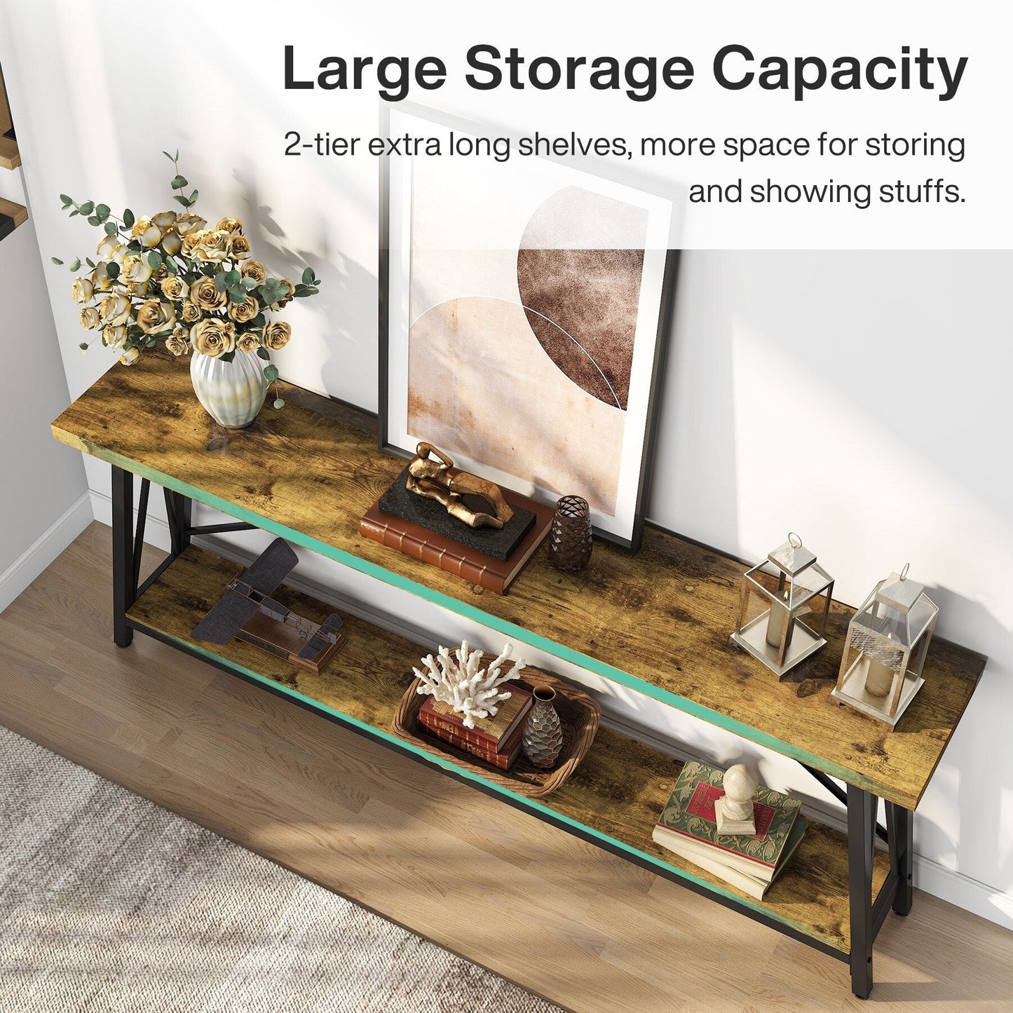 Table console d'entrée industrielle extra-longue de 70,9 pouces