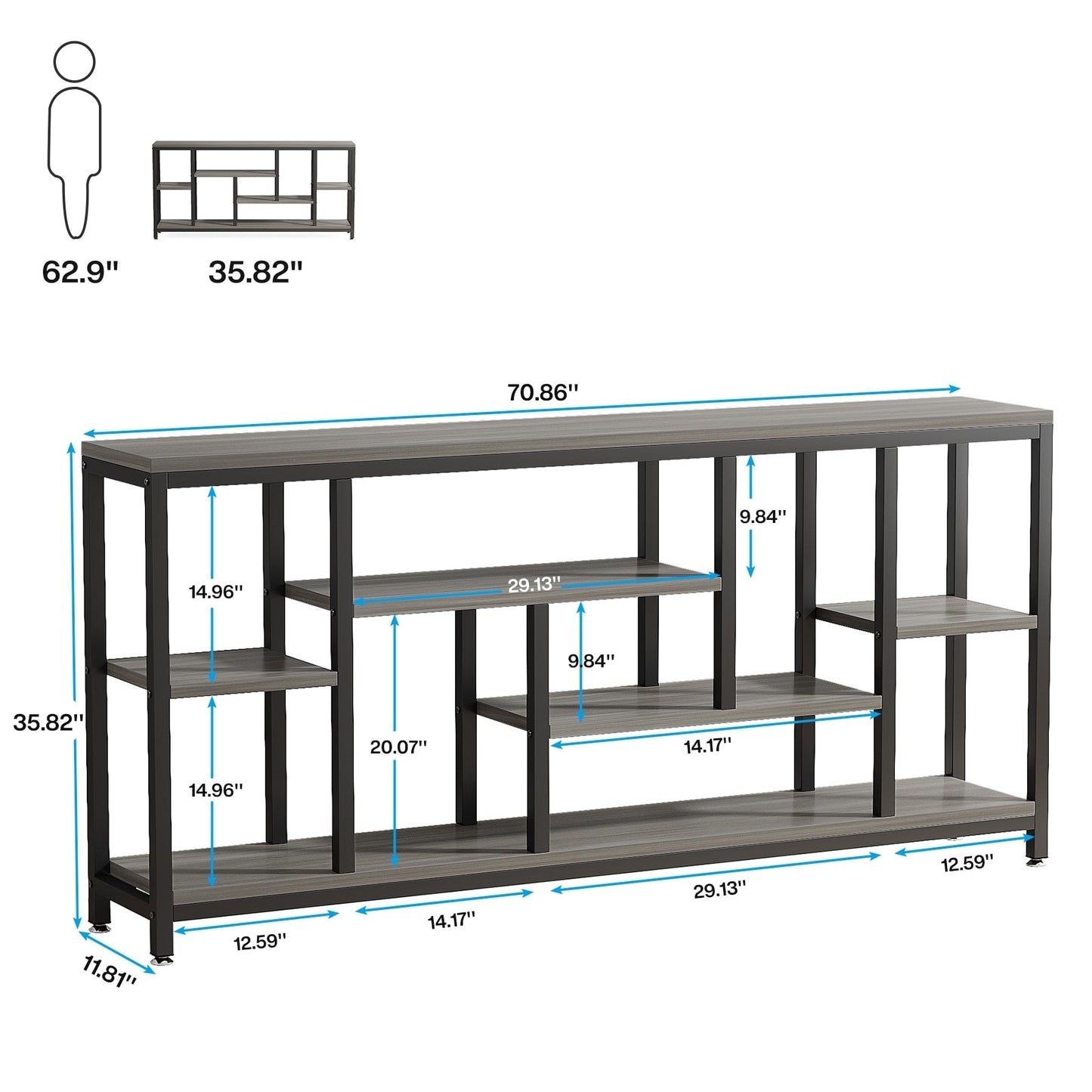 Console de canapé de 70,9 pouces avec rangement, table d'entrée à 3 niveaux pour couloir