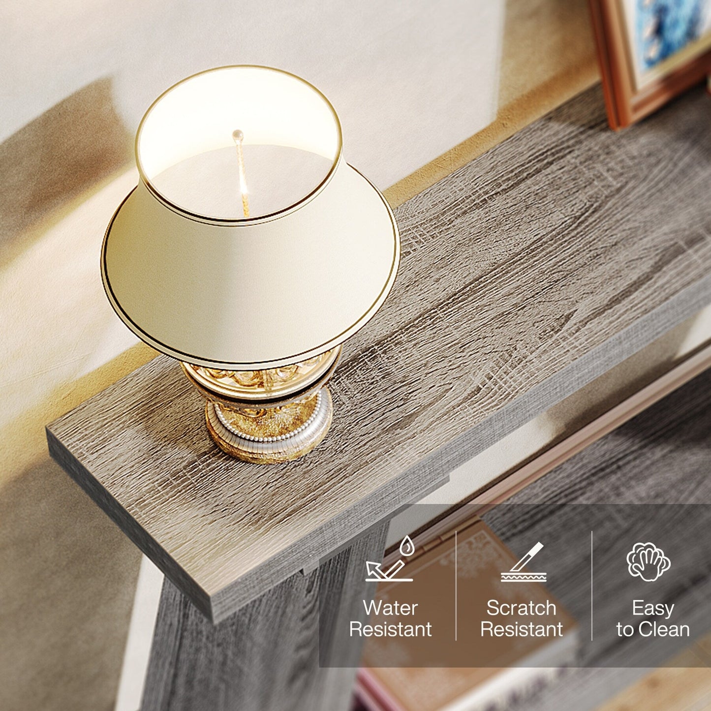 Table console en bois rustique de 70,9 pouces de long avec étagère de rangement