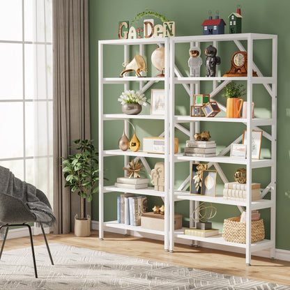 Bibliothèque industrielle à 6 niveaux, étagère en bois brun rustique, étagères ouvertes