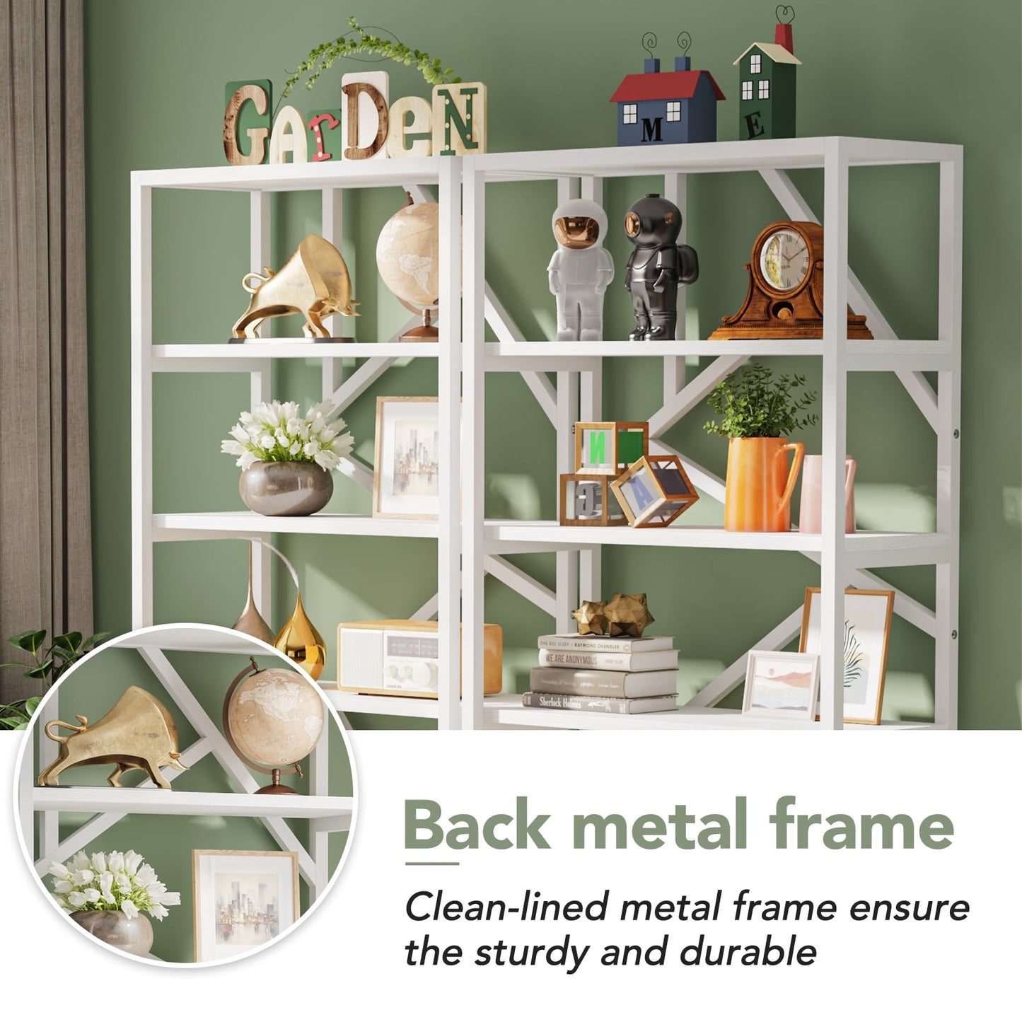 Bibliothèque industrielle à 6 niveaux, étagère en bois brun rustique, étagères ouvertes