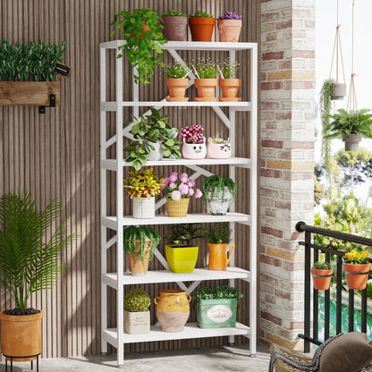 Bibliothèque industrielle à 6 niveaux, étagère en bois brun rustique, étagères ouvertes