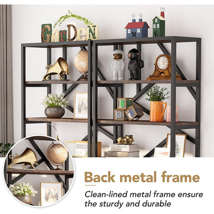 Bibliothèque industrielle à 6 niveaux, étagère en bois brun rustique, étagères ouvertes