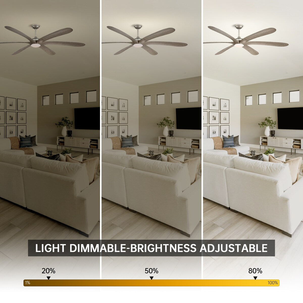 Grand ventilateur de plafond à courant continu à 6 pales en bois flotté de 72 pouces avec lumière et télécommande