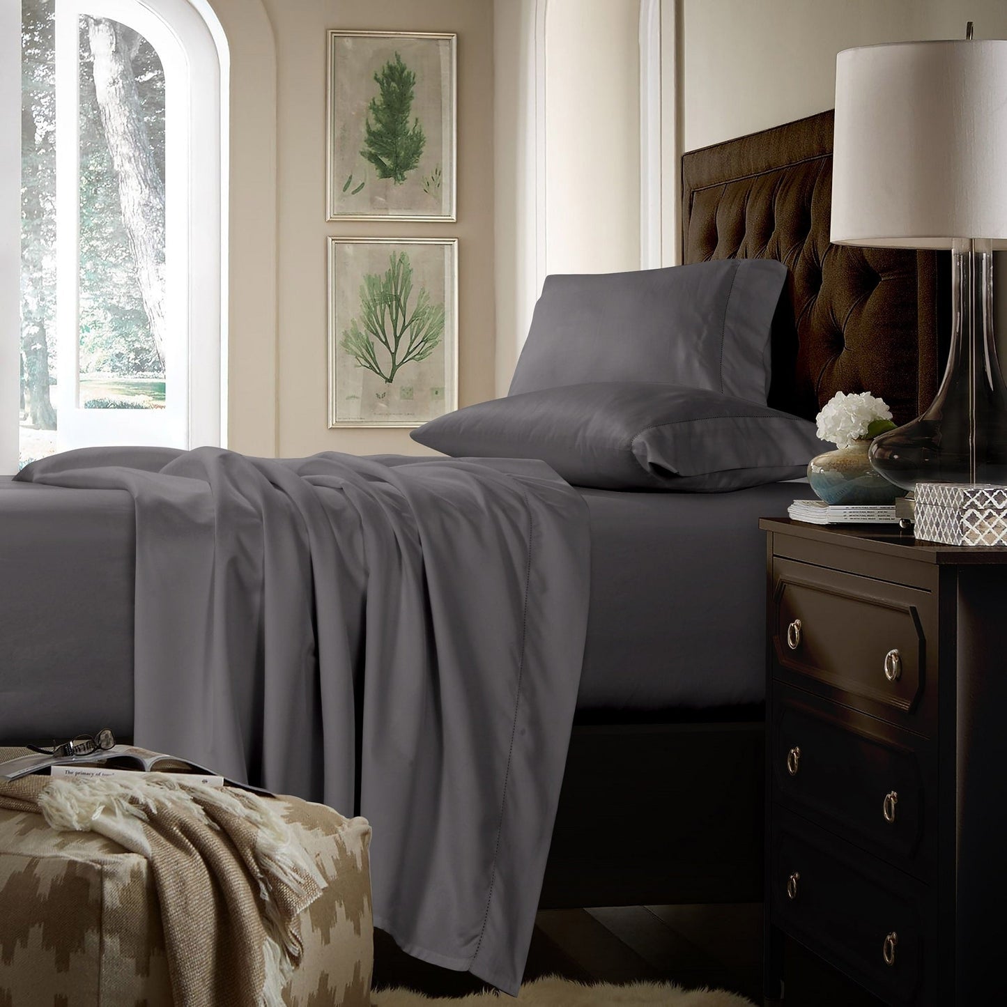 Parure de draps extra-profonds en coton 750 fils avec drap plat surdimensionné