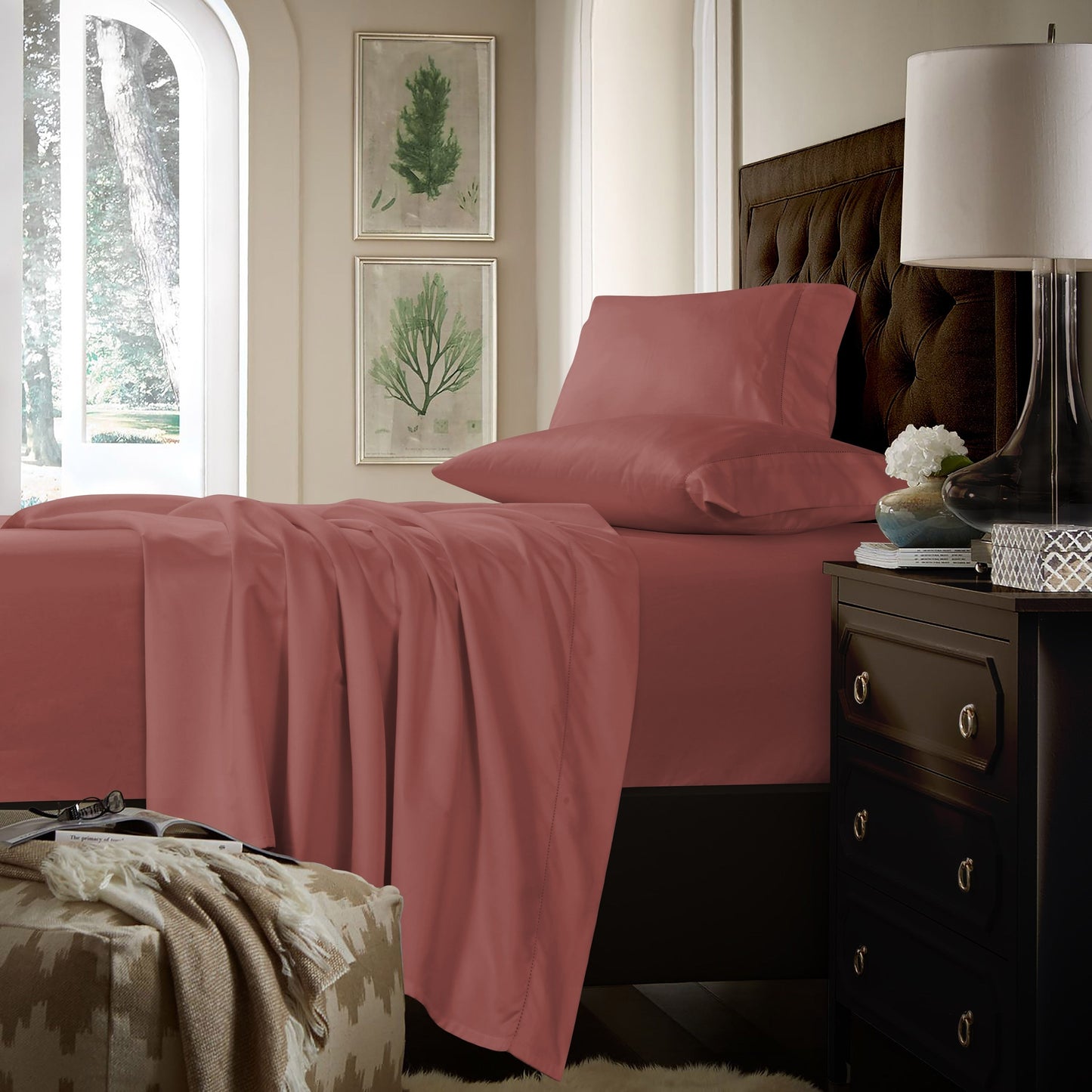 Parure de draps extra-profonds en coton 750 fils avec drap plat surdimensionné