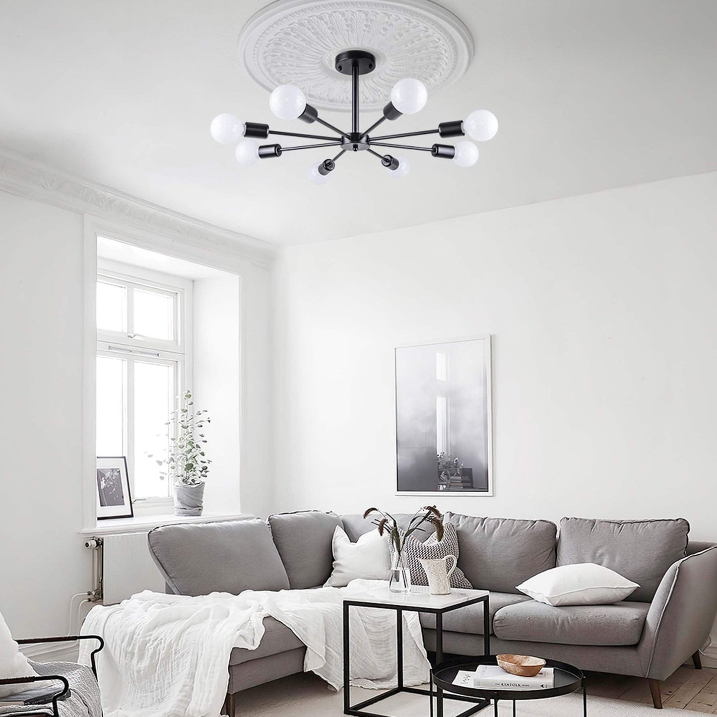 Plafonnier semi-encastré Spoutnik noir/doré pour salon, cuisine, bureau, chambre à coucher, hall d'entrée