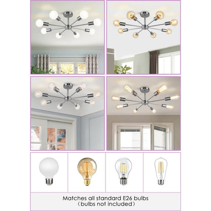 Plafonnier semi-encastré Spoutnik noir/doré pour salon, cuisine, bureau, chambre à coucher, hall d'entrée