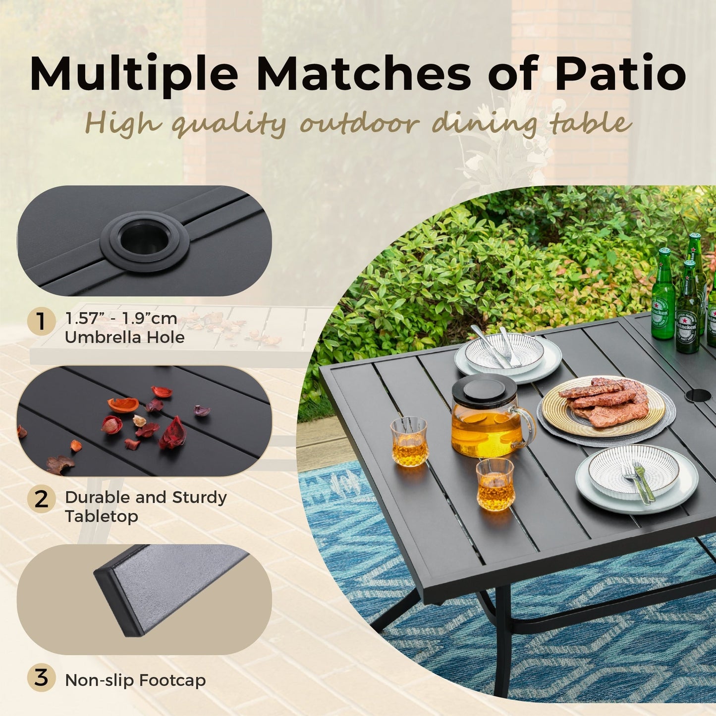 Ensemble de salle à manger de patio 8 pièces MAISON ARTS avec parasol de 13 pieds