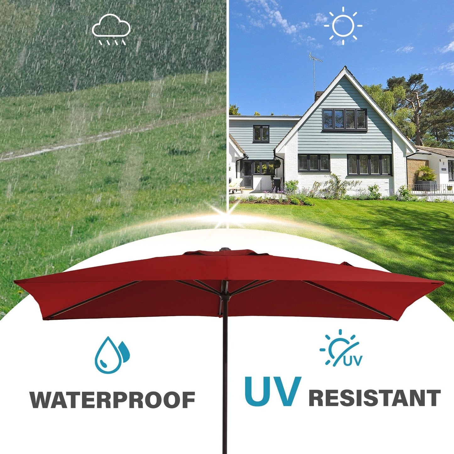 Parasol rectangulaire de terrasse 2,4 x 3 m avec manivelle et inclinaison, résistant aux UV