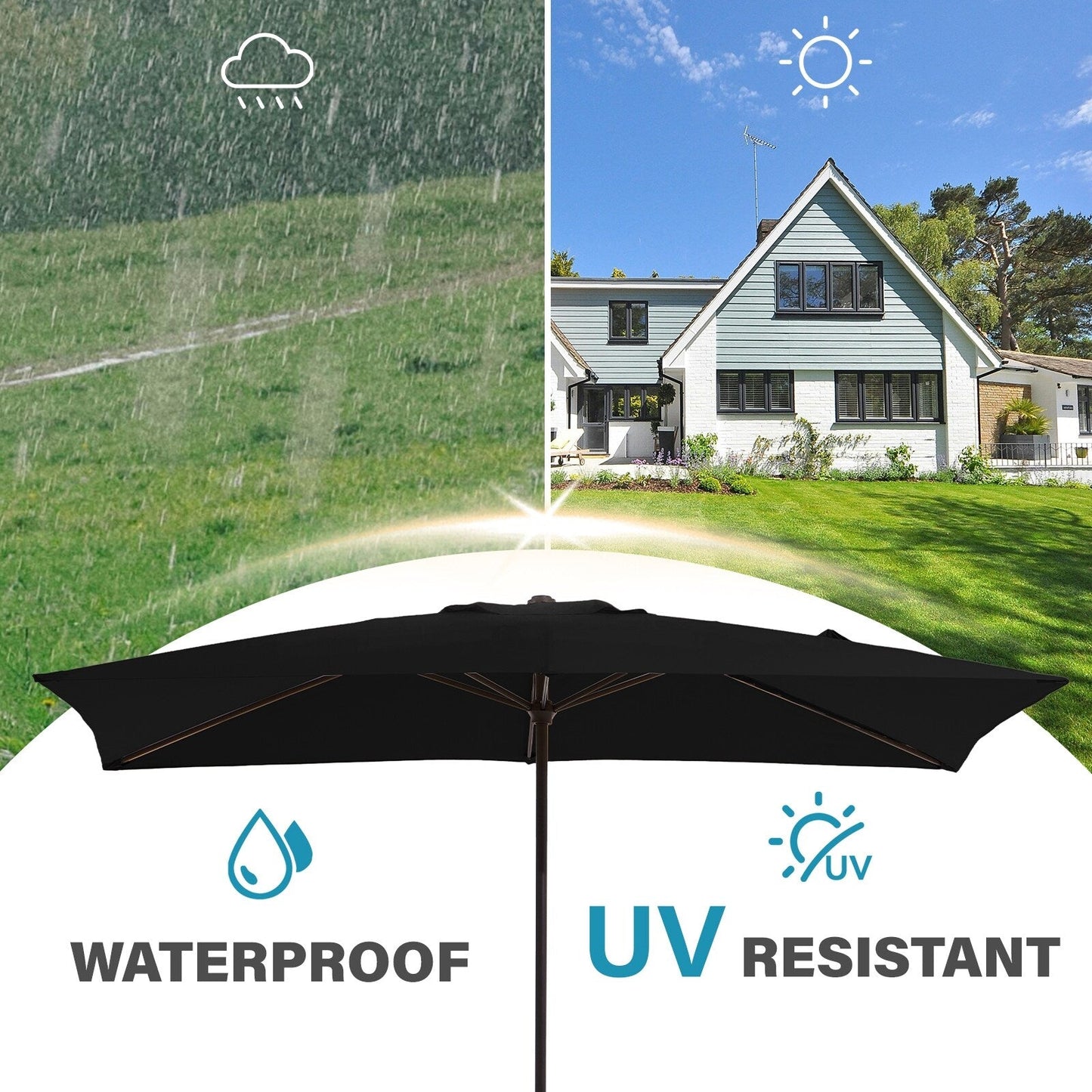 Parasol rectangulaire de terrasse 2,4 x 3 m avec manivelle et inclinaison, résistant aux UV