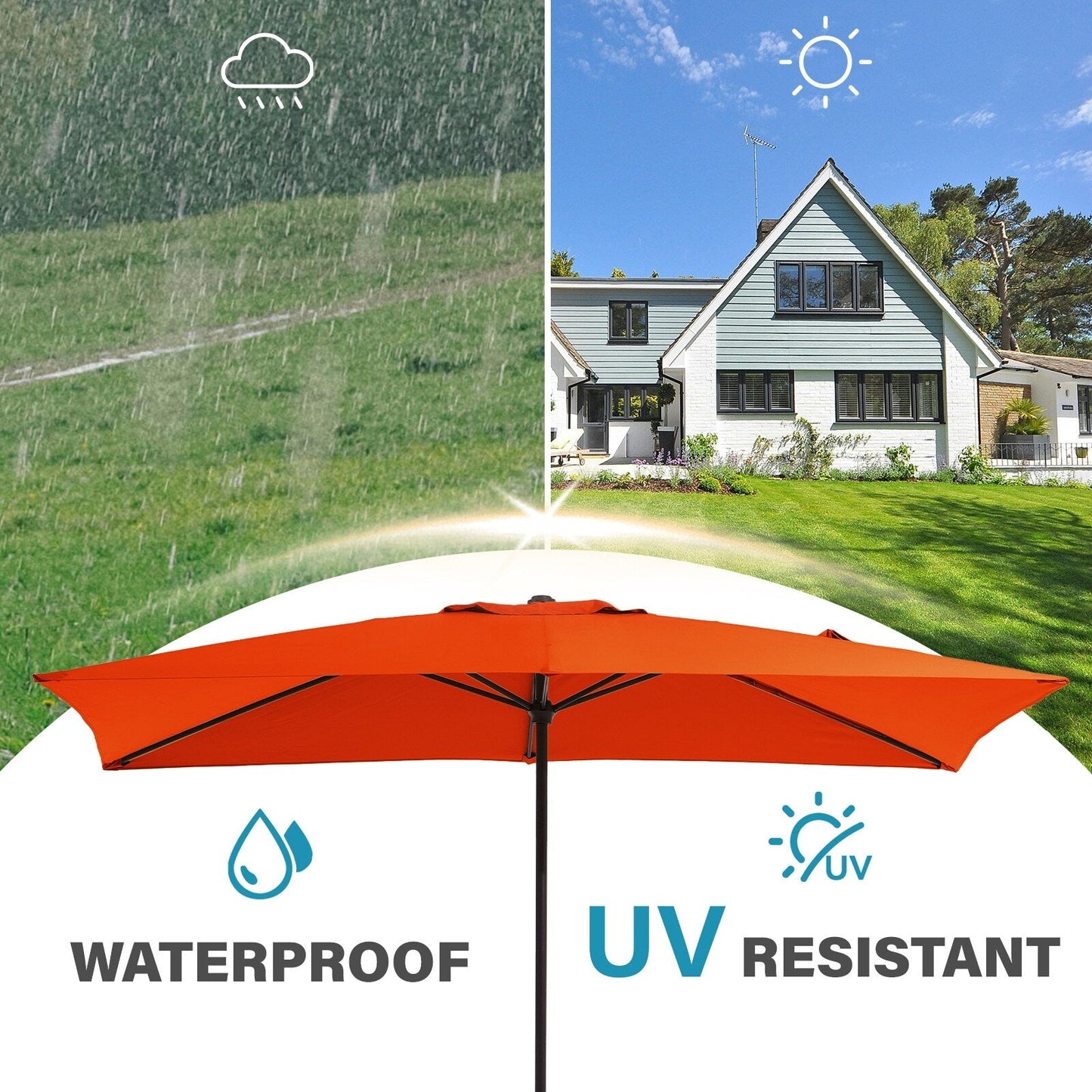 Parasol rectangulaire de terrasse 2,4 x 3 m avec manivelle et inclinaison, résistant aux UV