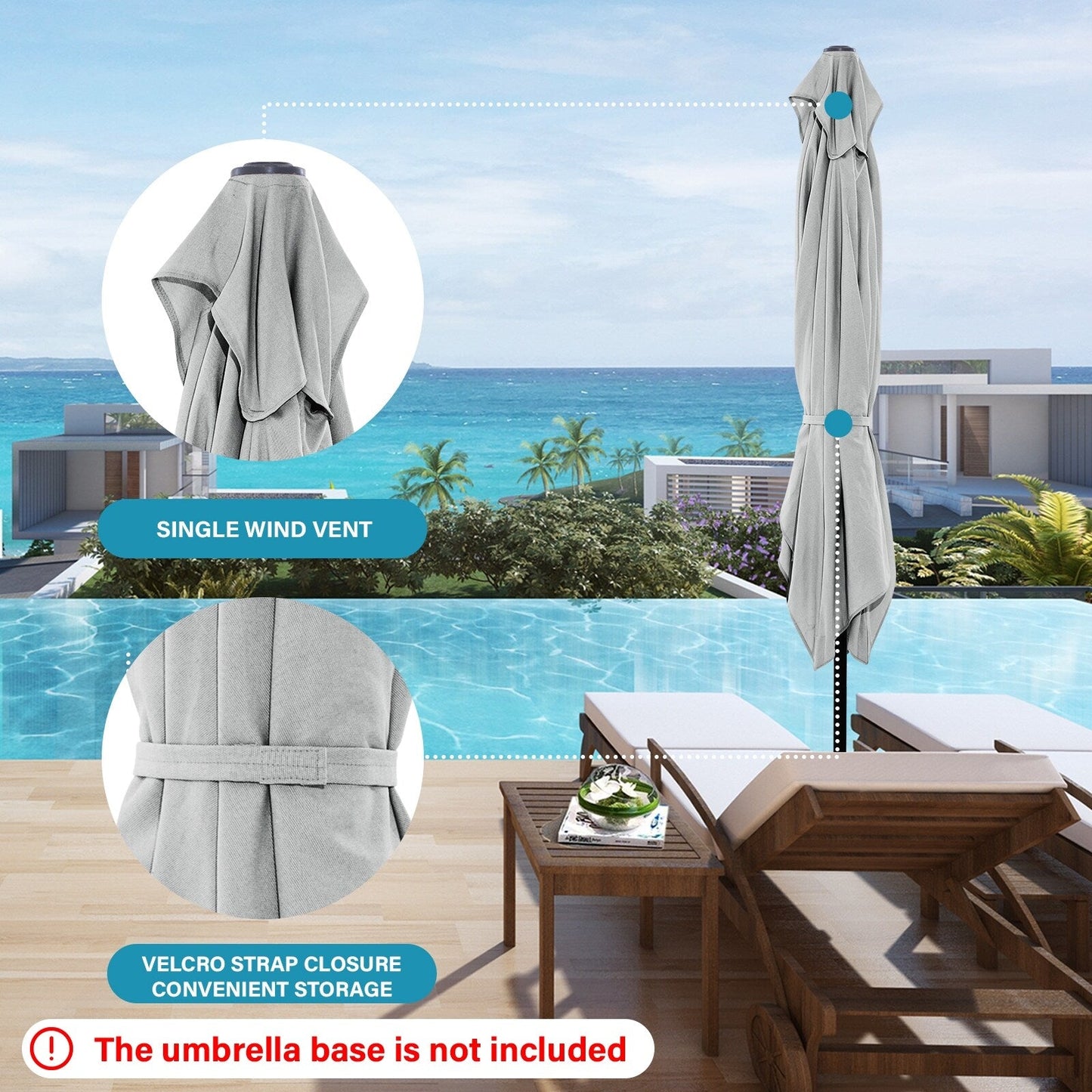 Parasol rectangulaire de terrasse 2,4 x 3 m avec manivelle et inclinaison, résistant aux UV