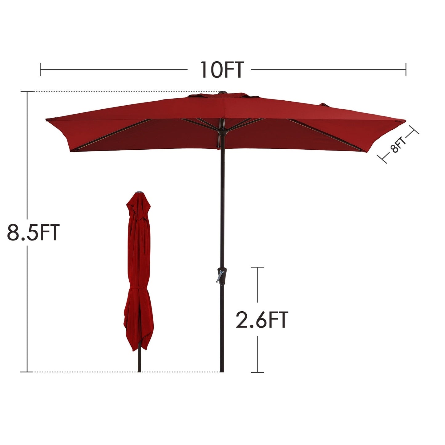 Parasol rectangulaire de terrasse 2,4 x 3 m avec manivelle et inclinaison, résistant aux UV