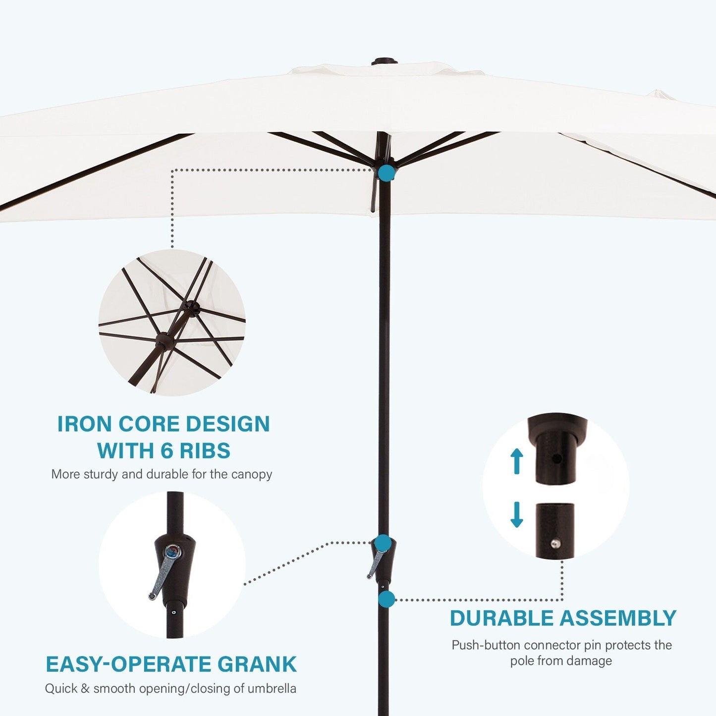 Parasol rectangulaire de terrasse 2,4 x 3 m avec manivelle et inclinaison, résistant aux UV