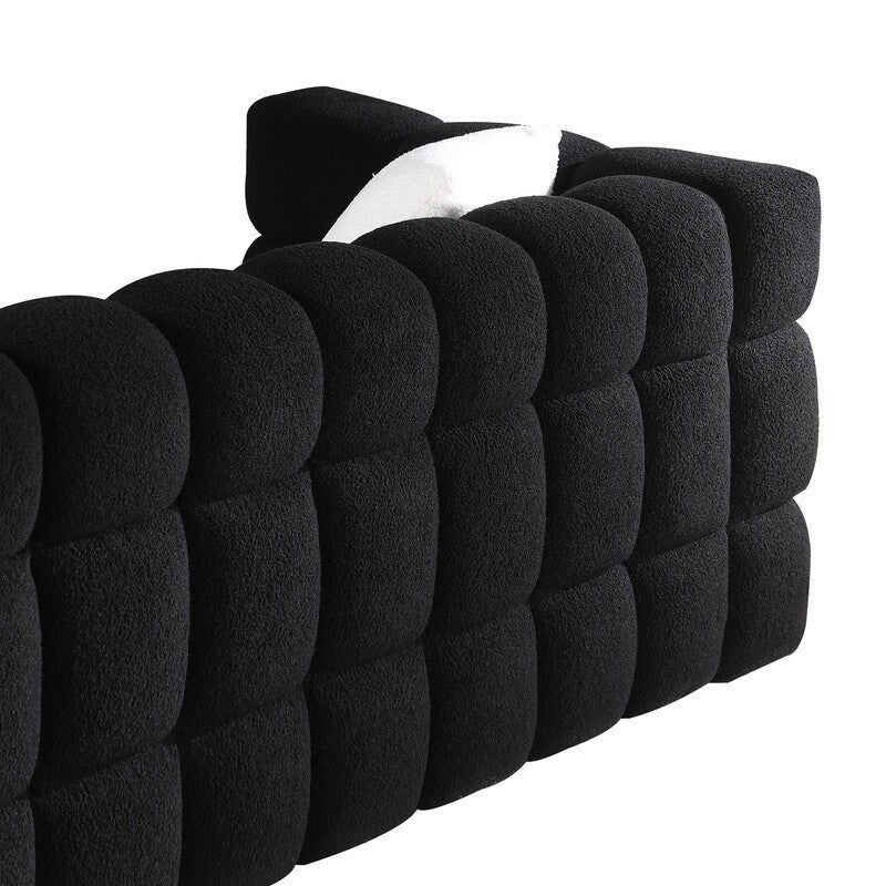 Canapé luxueux 3 places en tissu boucle de 84,3 pouces, rembourré en guimauve, avec 2 coussins décoratifs carrés et accoudoirs carrés