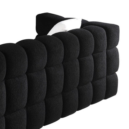 Canapé luxueux 3 places en tissu boucle de 84,3 pouces, rembourré en guimauve, avec 2 coussins décoratifs carrés et accoudoirs carrés
