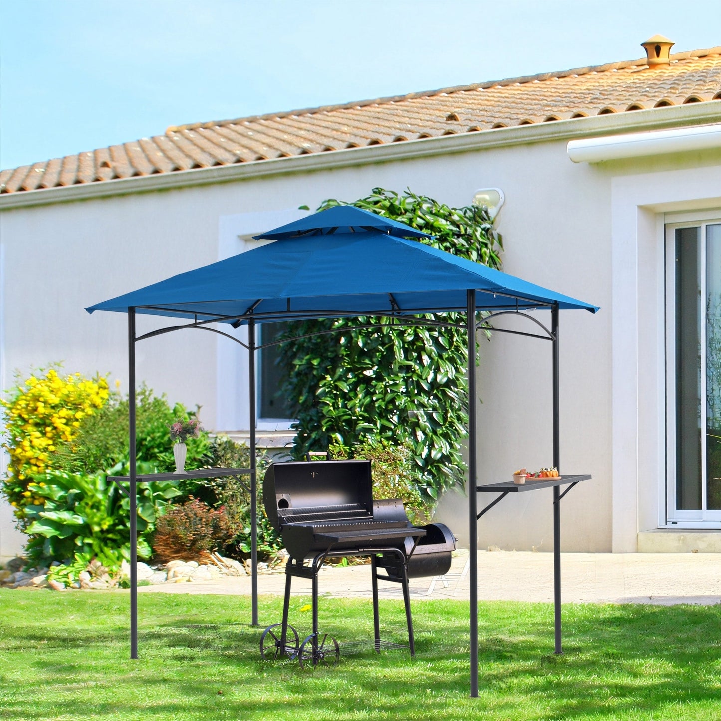 Gazebo extérieur étanche à la pluie pour barbecue, avec double paroi ventilée, 2,4 m x 1,5 m