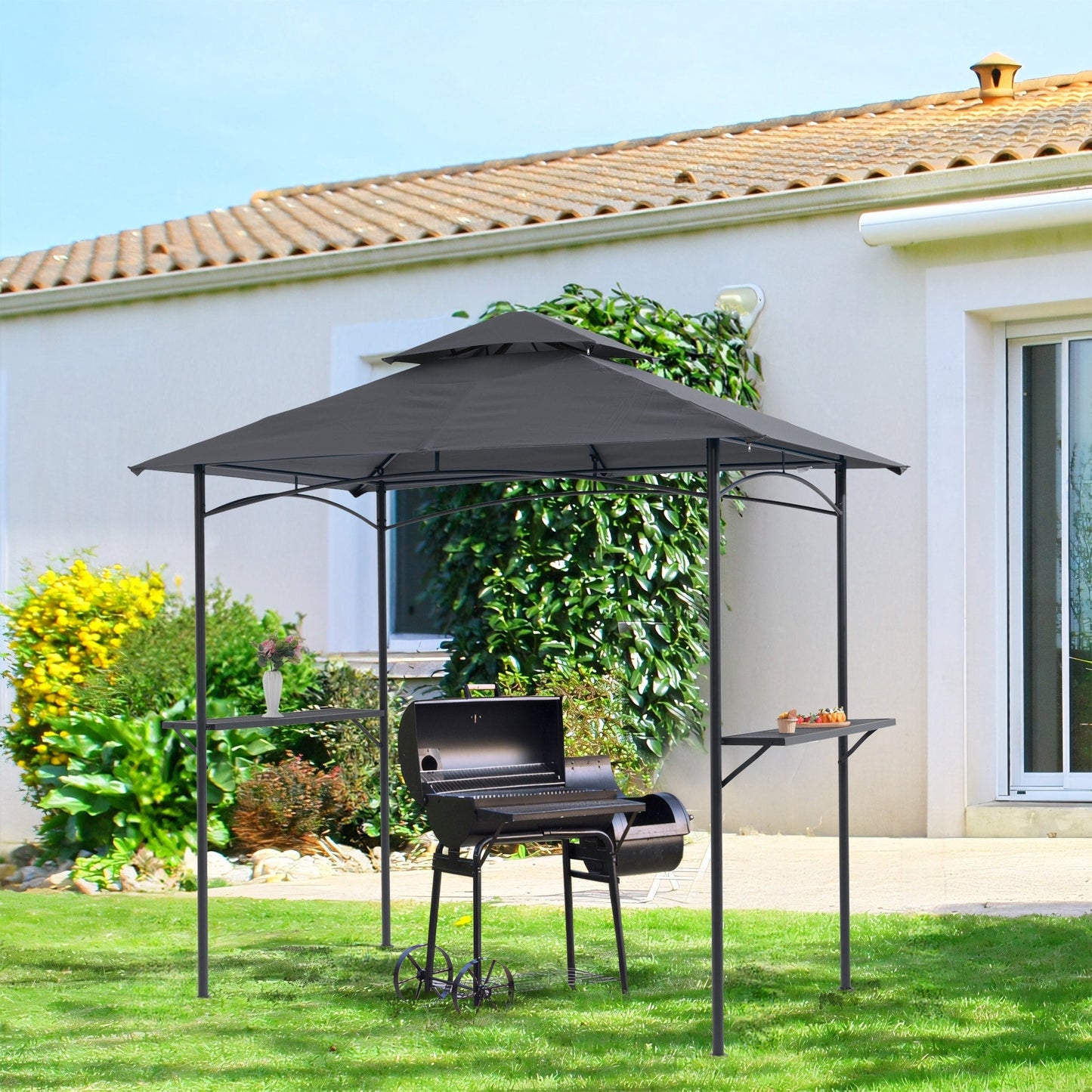 Gazebo extérieur étanche à la pluie pour barbecue, avec double paroi ventilée, 2,4 m x 1,5 m