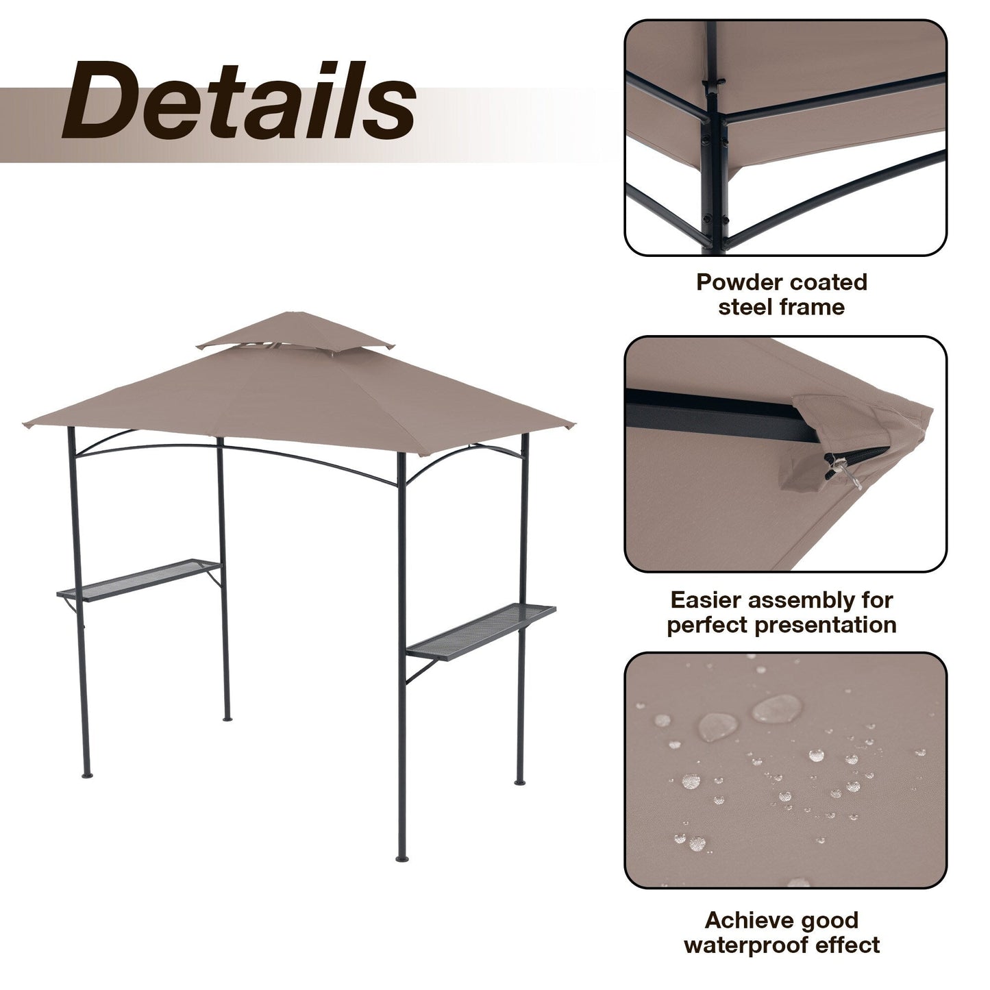 Gazebo extérieur étanche à la pluie pour barbecue, avec double paroi ventilée, 2,4 m x 1,5 m