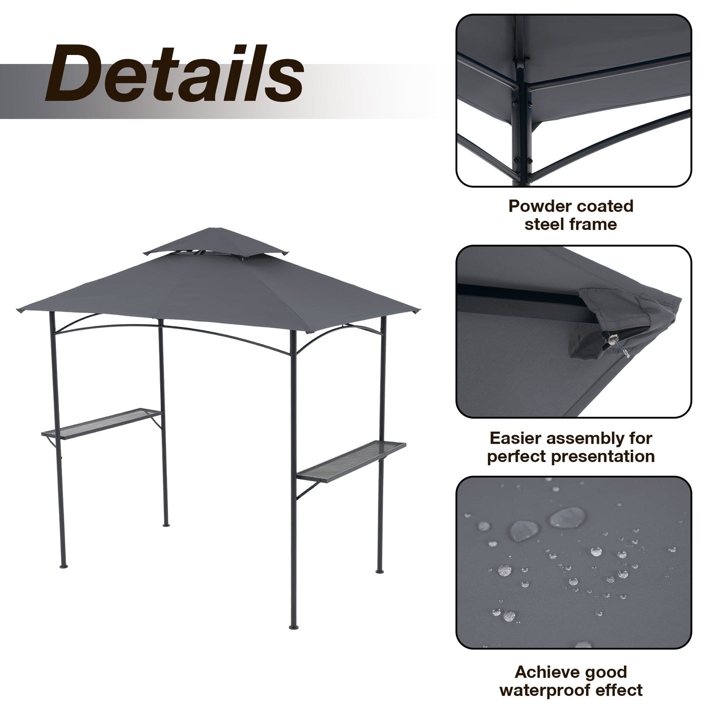 Gazebo extérieur étanche à la pluie pour barbecue, avec double paroi ventilée, 2,4 m x 1,5 m