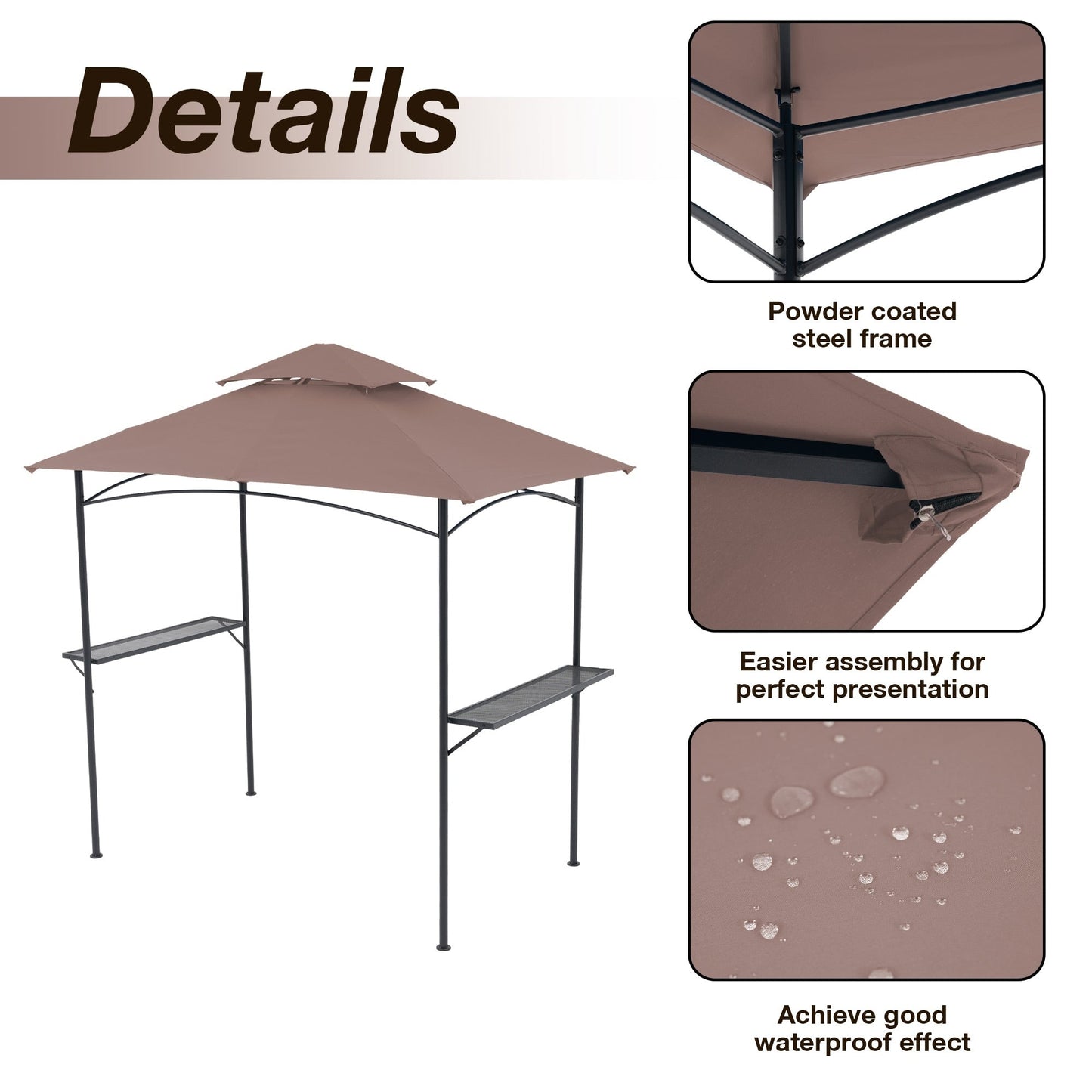 Gazebo extérieur étanche à la pluie pour barbecue, avec double paroi ventilée, 2,4 m x 1,5 m