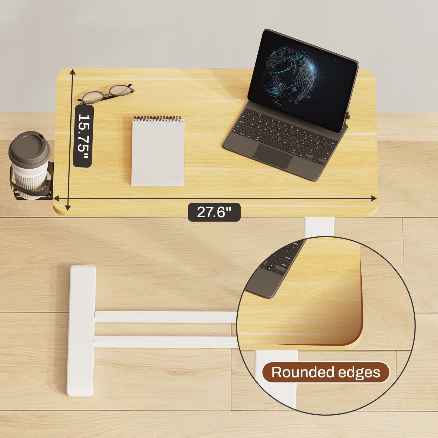 FunniHomi 28/32 Table de lit mobile à hauteur réglable avec roulettes, blanc/noir, pour ordinateur portable, pour lit et canapé