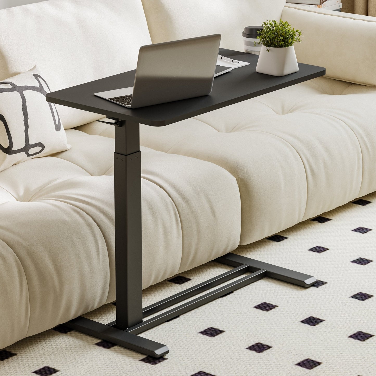 FunniHomi 28/32 Table de lit mobile à hauteur réglable avec roulettes, blanc/noir, pour ordinateur portable, pour lit et canapé