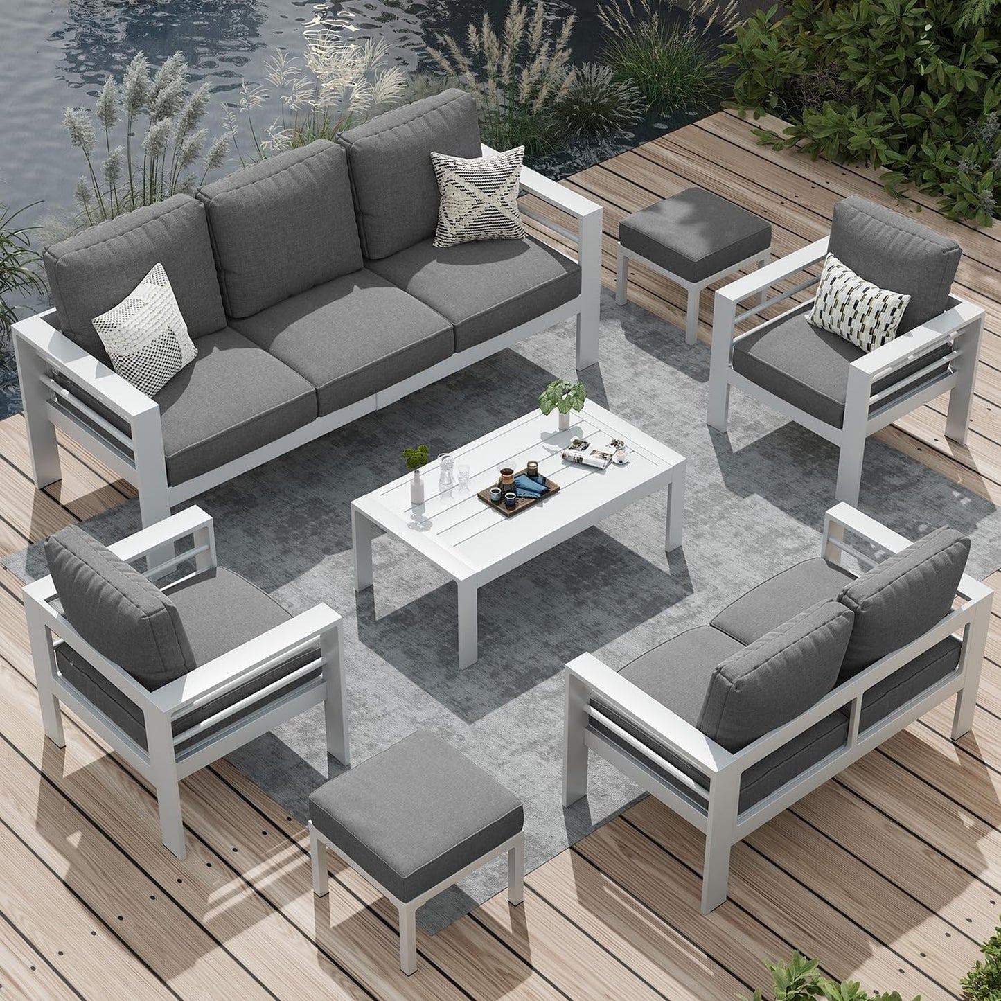 Ensemble de meubles de patio en aluminium AECOJOY 7 pièces, ensemble de conversation extérieur