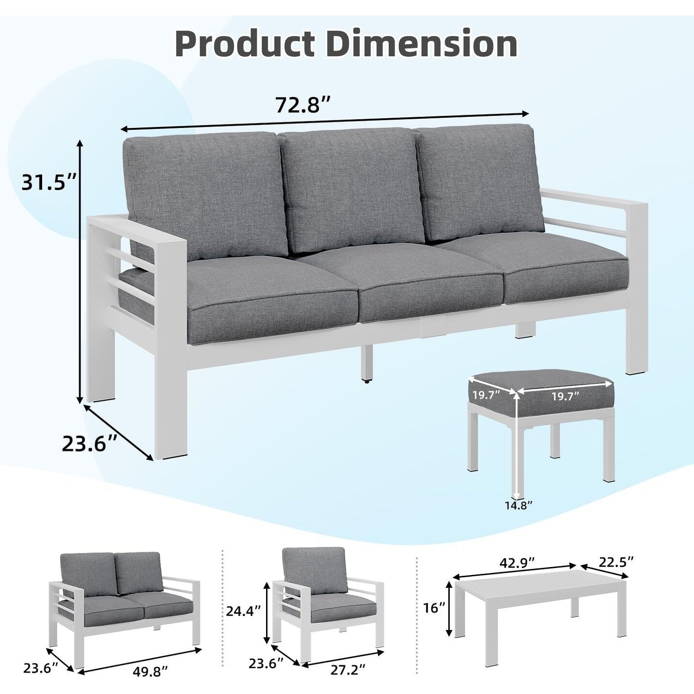 Ensemble de meubles de patio en aluminium AECOJOY 7 pièces, ensemble de conversation extérieur