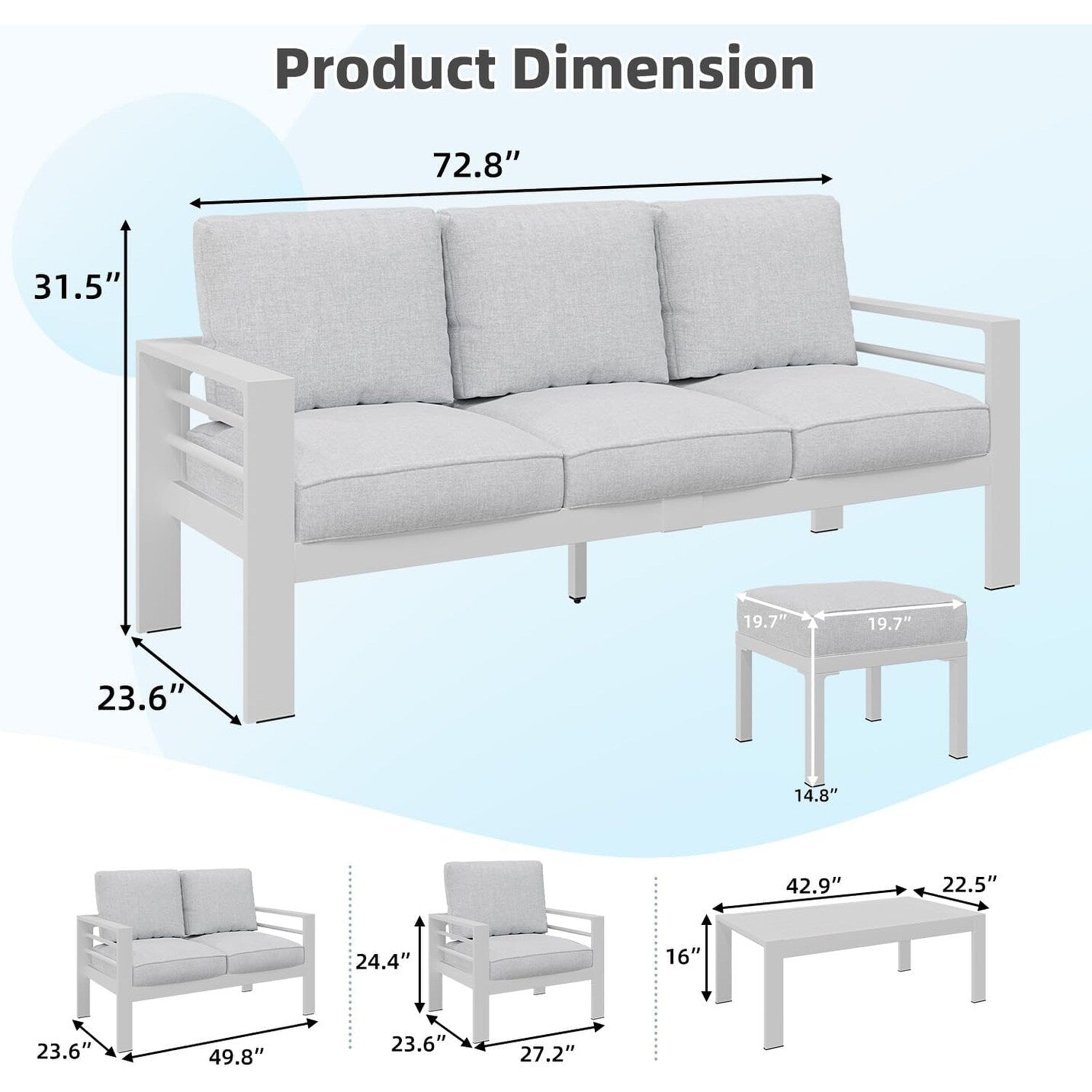 Ensemble de meubles de patio en aluminium AECOJOY 7 pièces, ensemble de conversation extérieur