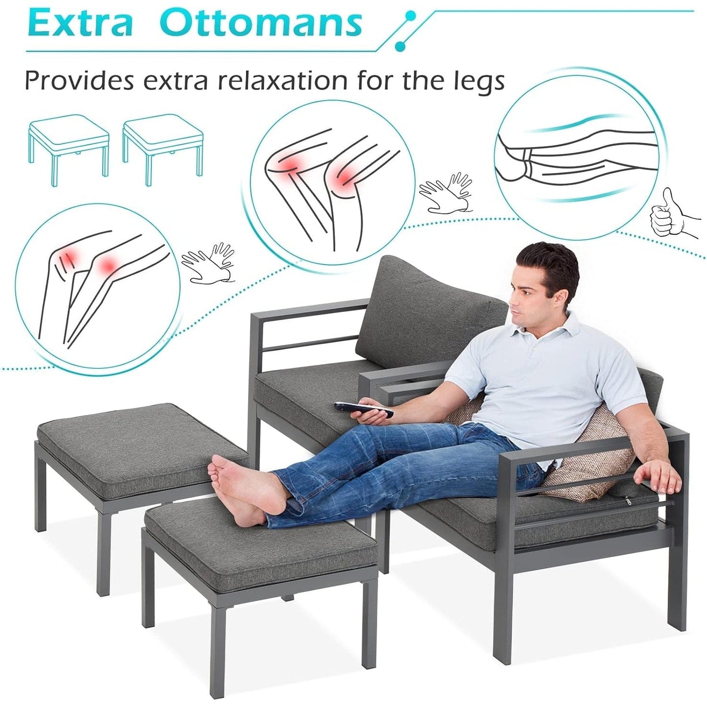 Ensemble de meubles de patio en aluminium AECOJOY 7 pièces, ensemble de conversation extérieur