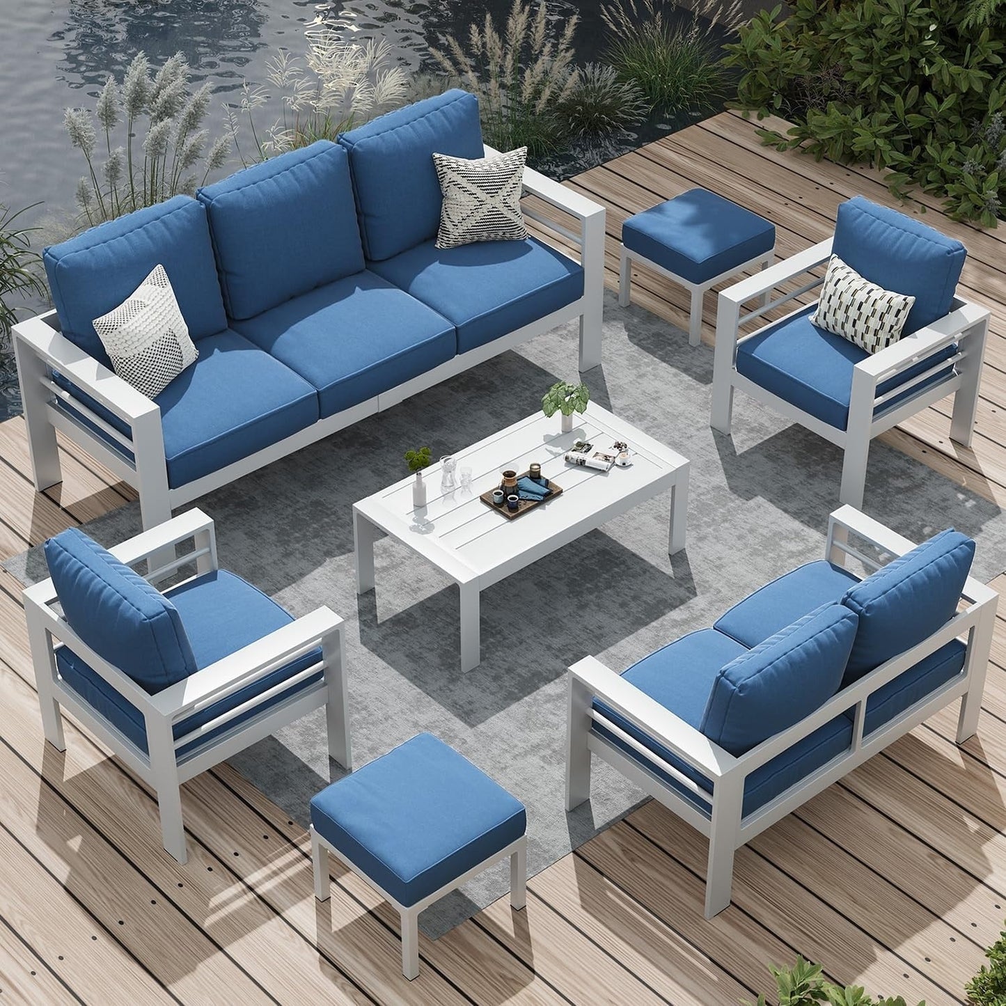 Ensemble de meubles de patio en aluminium AECOJOY 7 pièces, ensemble de conversation extérieur