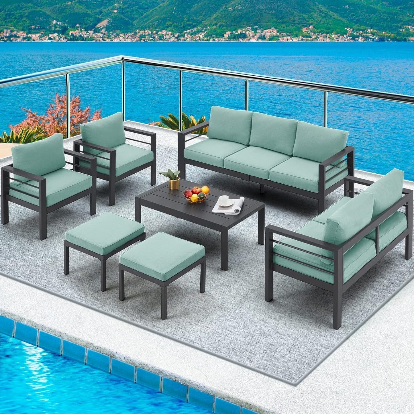 Ensemble de meubles de patio en aluminium AECOJOY 7 pièces, ensemble de conversation extérieur