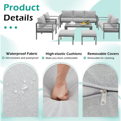 Ensemble de meubles de patio en aluminium AECOJOY 7 pièces, ensemble de conversation extérieur