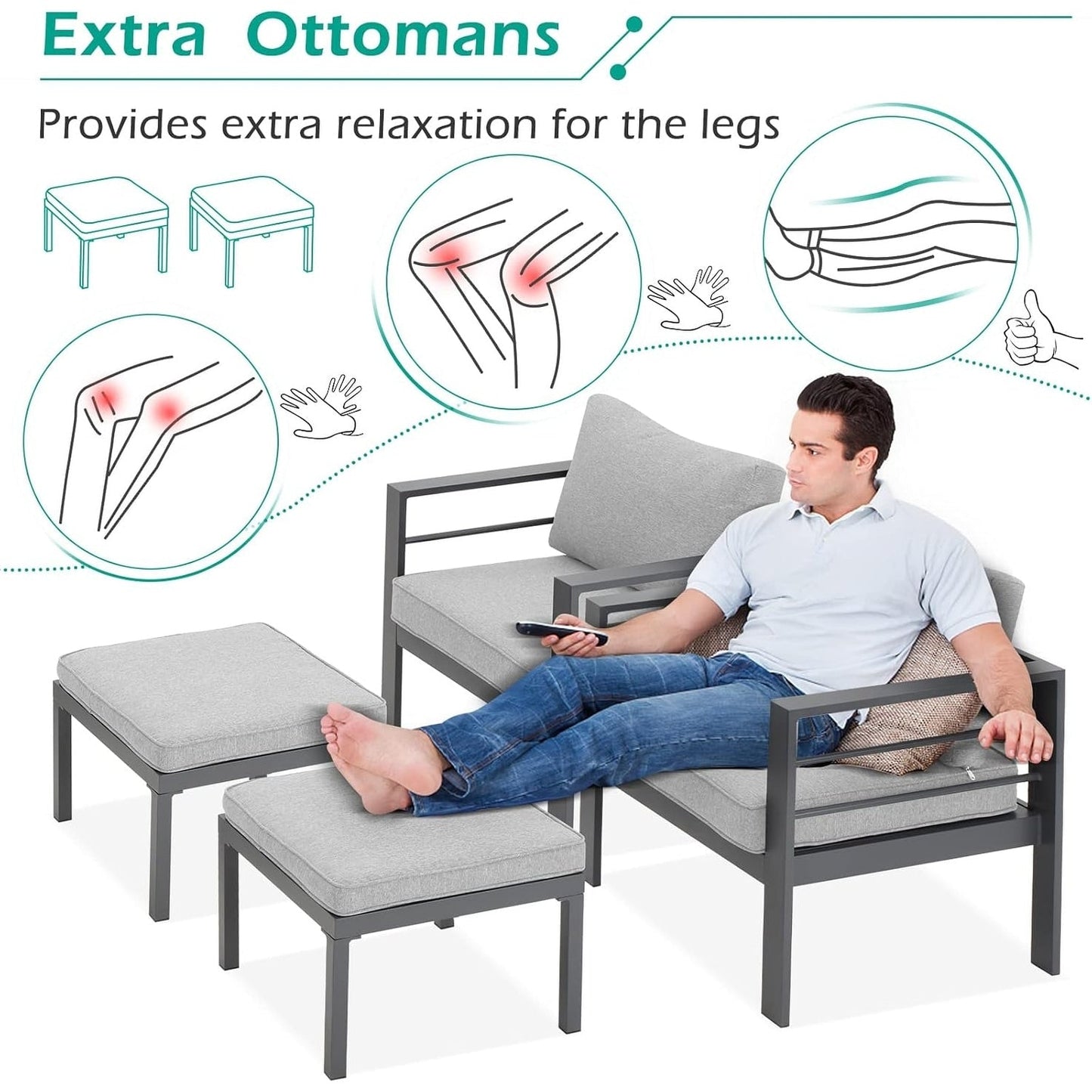 Ensemble de meubles de patio en aluminium AECOJOY 7 pièces, ensemble de conversation extérieur