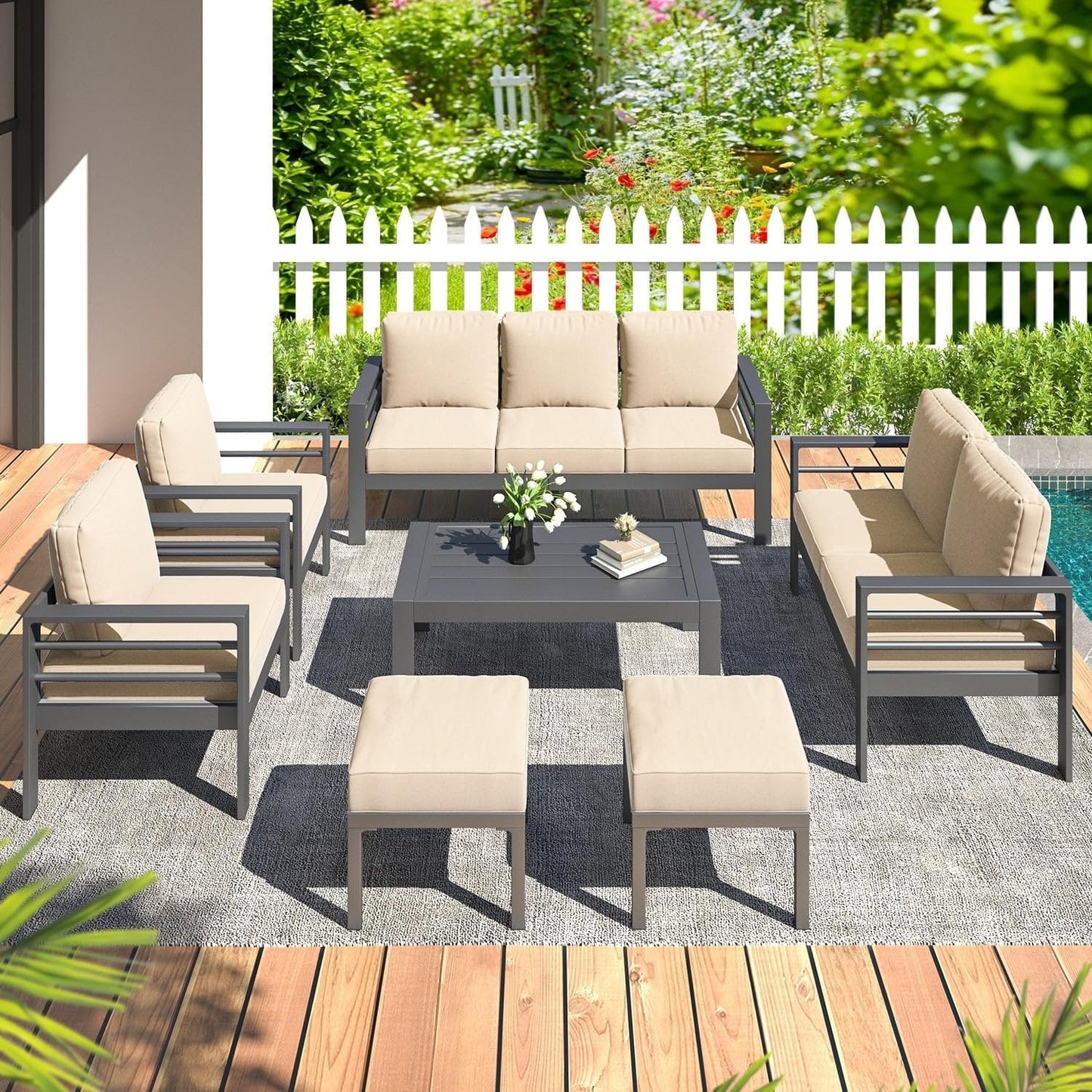 Ensemble de meubles de patio en aluminium AECOJOY 7 pièces, ensemble de conversation extérieur